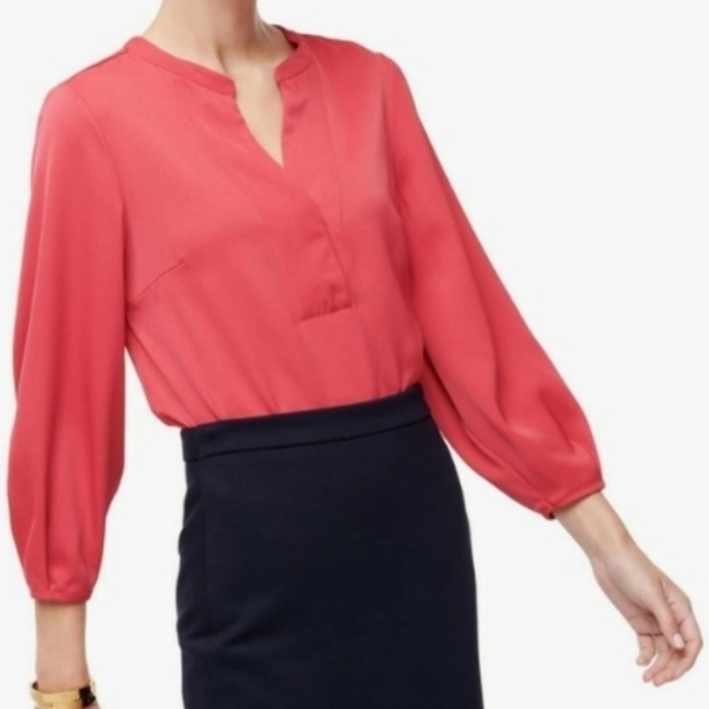 J. Crew 365 Crepe Open V-Neck Blouse Vibrant Hot Pink Top